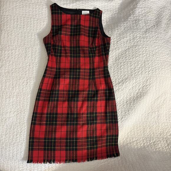 1990s Moda International Wool Blend Red Plaid Dress 2 lined - Picture 1 of 6
